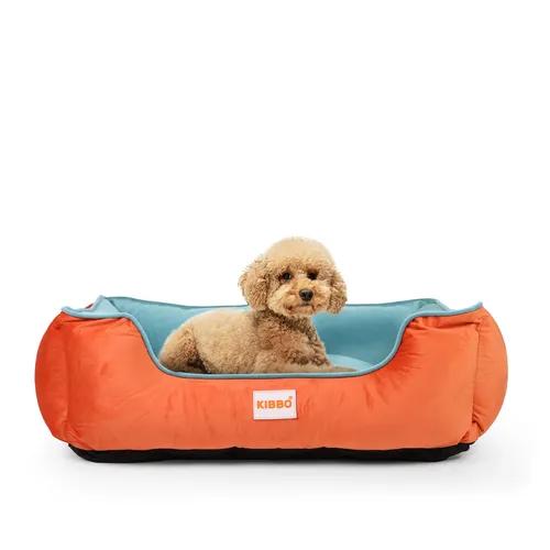 KIBBO Ultra Soft Premium Luxury Dog Bed |100% Polyfill Cotton, Washable Cover,Anti Slip Base| Medium & Large Size Breeds|Orange-Aqua