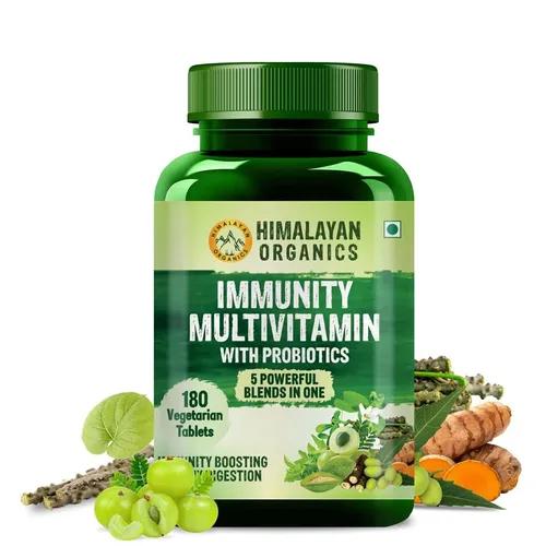 Vlado's Himalayan Organics Immunity Multivitamin With Probiotics | B1,B2,B3,B5,B6,B12,A,E,k,D3,Zinc, Giloy, Calcium | Boost Energy | Good For Bone, Joints, Hair & Skin -180 Veg Tablets