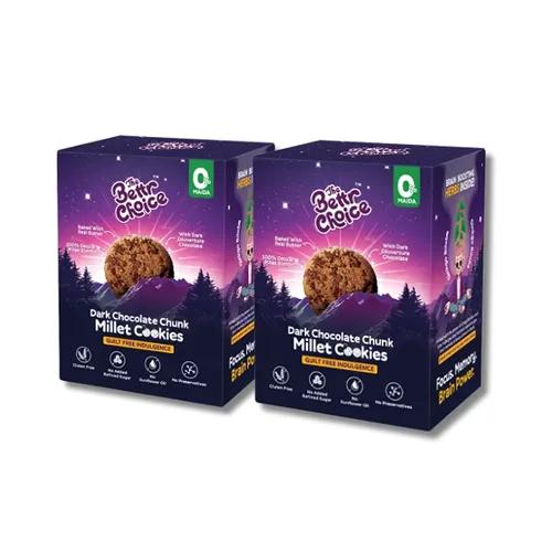 The Bettr Choice Millet Dark Chocolate Chunk Cookies - 100% Millets & Oats Blend, Jaggery Sweetened, No Maida, Gluten Free, No Added Refined Sugar, No Trans Fat, No Wheat | Healthy Snack - 2 Pack