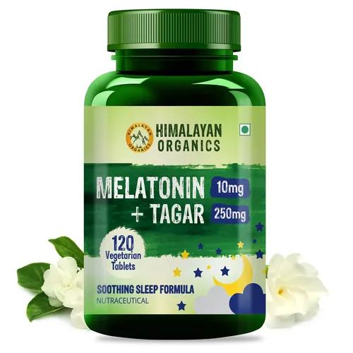 Vlado's Himalayan Organics Melatonin 10Mg + Tagar 250Mg Supplement With Vitamin B6 And Calcium | Non-Habit Forming, Restful Sleep, Improved Focus, Relaxed Mind | Good For Eye Health (120 Tablets)