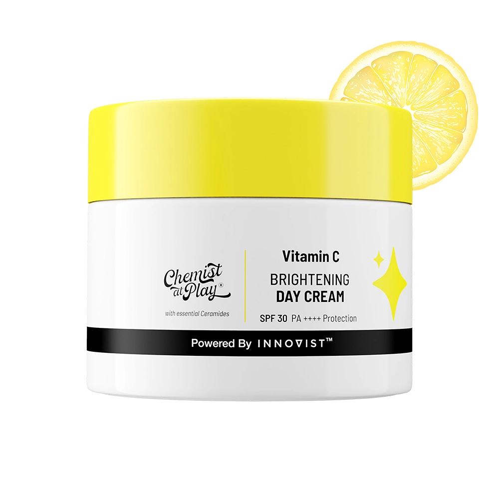 Chemist at Play Brightening Day Cream | SPF | Face Cream | Skin Brightening & Moisturisation | 30X Vitamin C with Camu Camu | Mineral Oil & Petroleum Free | Lightweight | 50g