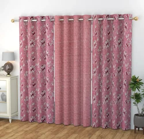 Impression Hut Fine Polyester Lotus Flower Bail Digital Printed Curtain Combo For Window | Home And Office | Living Room And Kitchen Hall Set Of 3 Pc- Maroon