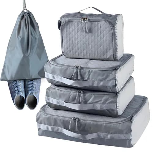 Polyester Premium Packing Cubes For Travel – Quilted Packing Cubes For Travel–Travel Bag Organisers For Luggage For Men&Women – Set Of 5 Packing Bags With A Shoe Bag For Clothes,Shoes