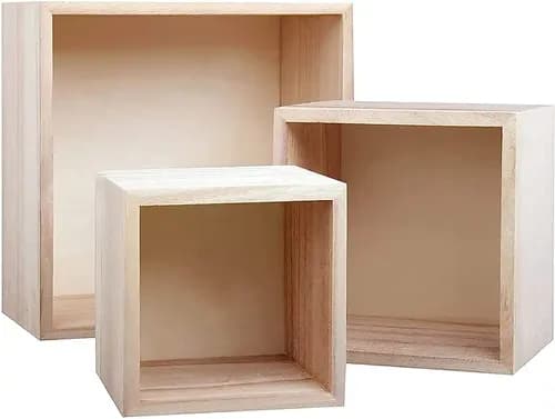 Woodcraft Original Natural Square Wood Boxes - Set of 3
