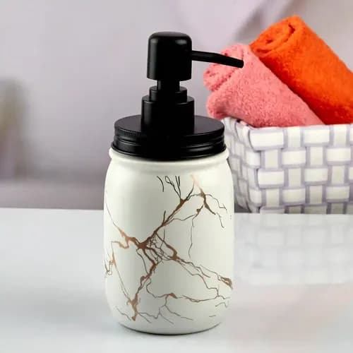 Kookee Ceramic Soap Dispenser for Bathroom hand wash, refillable pump bottle for Kitchen hand wash basin, Set of 1, White (10736)