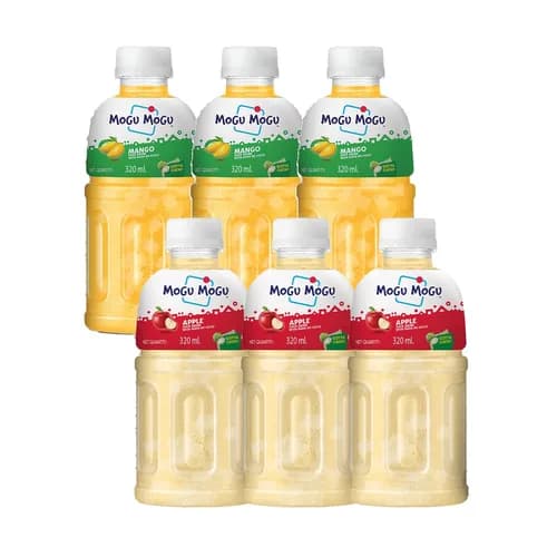 Mogu Mogu Combo Pack of  Apple & Mango with 25% NATA De Coco 320ml - (Pack of 6)