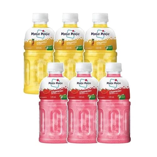 Mogu Mogu Combo Pack of Strawberry & Pineapple  with 25% NATA De Coco 320ml - (Pack of 6)